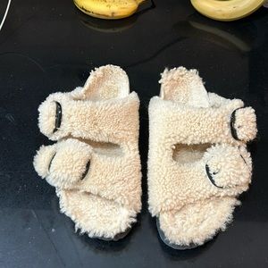 Fur lined Birkenstocks -worn in house once almost new beige Sandals